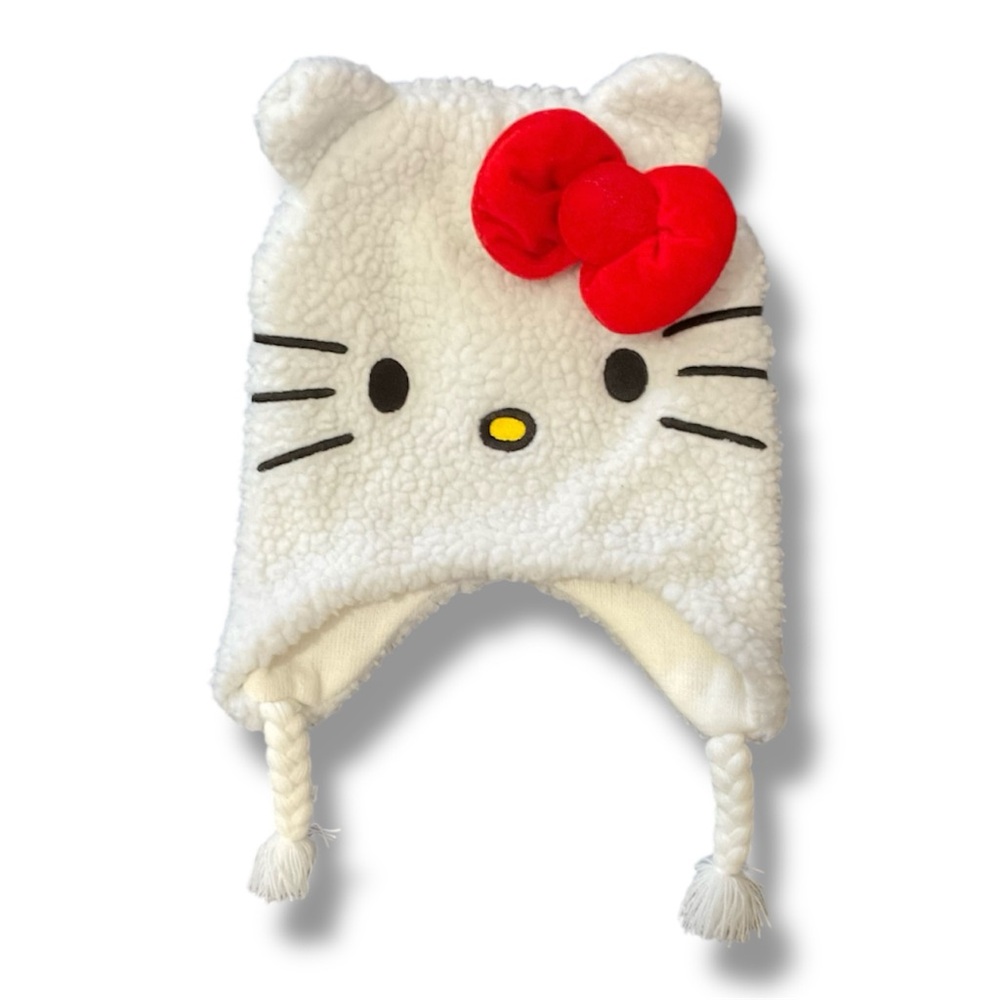 Hello Kitty White Fleece beanie with Red Bow